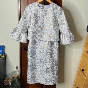 Lev Milano New York Metallic Bell-Sleeve Jacquard Cocktail Dress Size 4